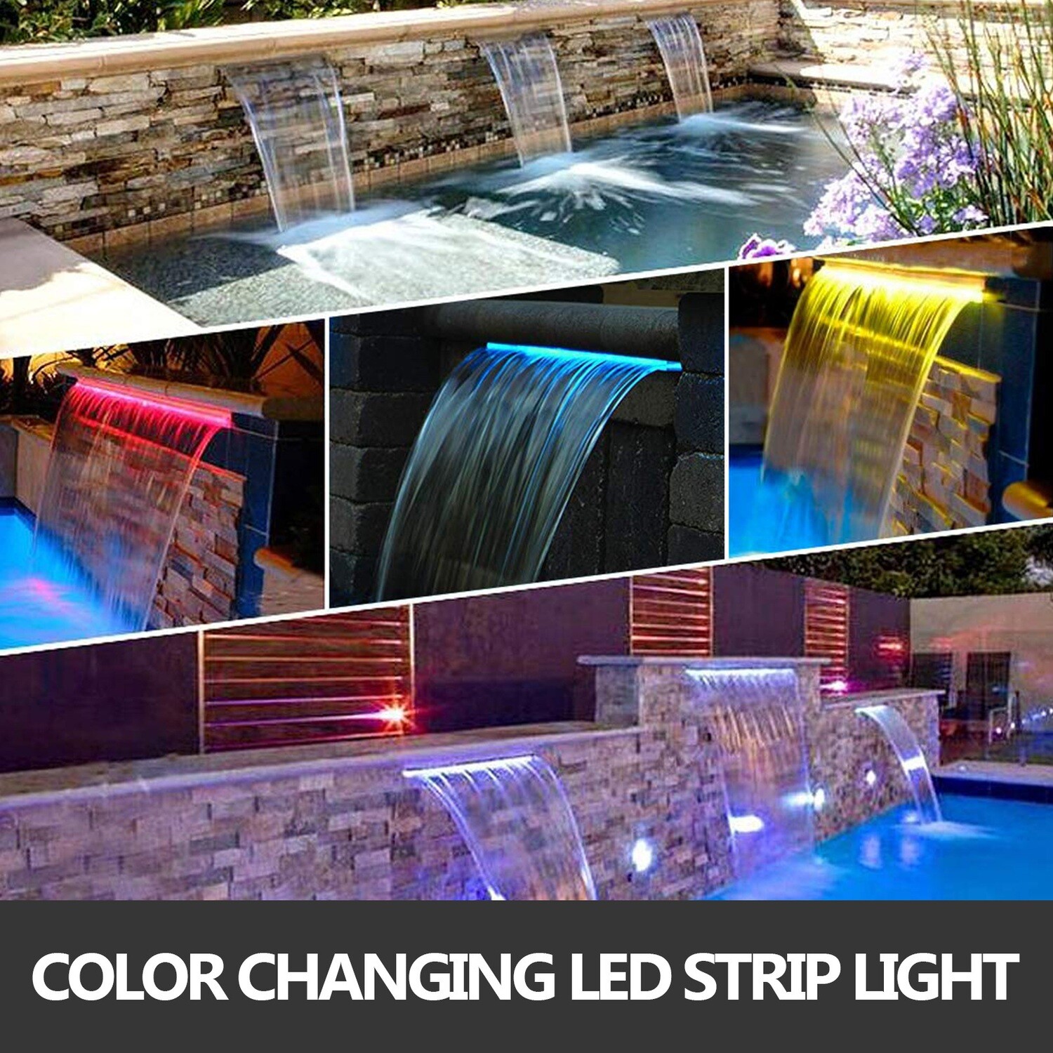 Rectangular Waterfall Blade Cascade with Led Strip Light