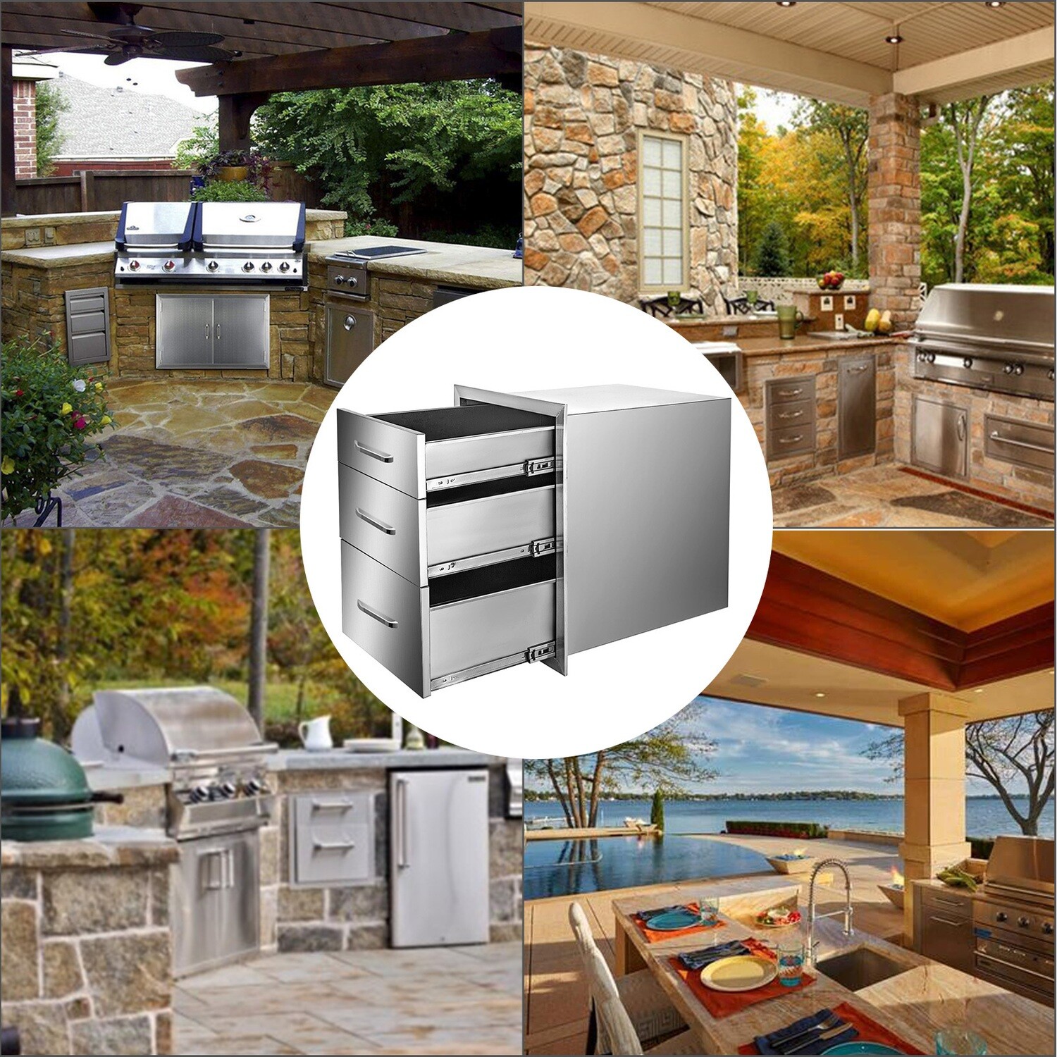 Stainless Steel 3 Chest Of Outdoor Kitchen Drawers 14 x 20.3 x 23.2 inch