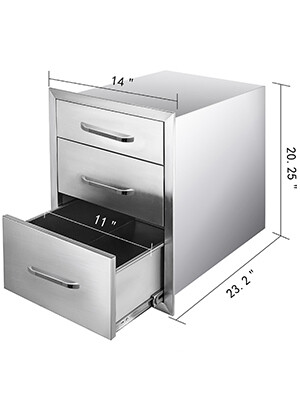 Stainless Steel 3 Chest Of Outdoor Kitchen Drawers 14 x 20.3 x 23.2 inch