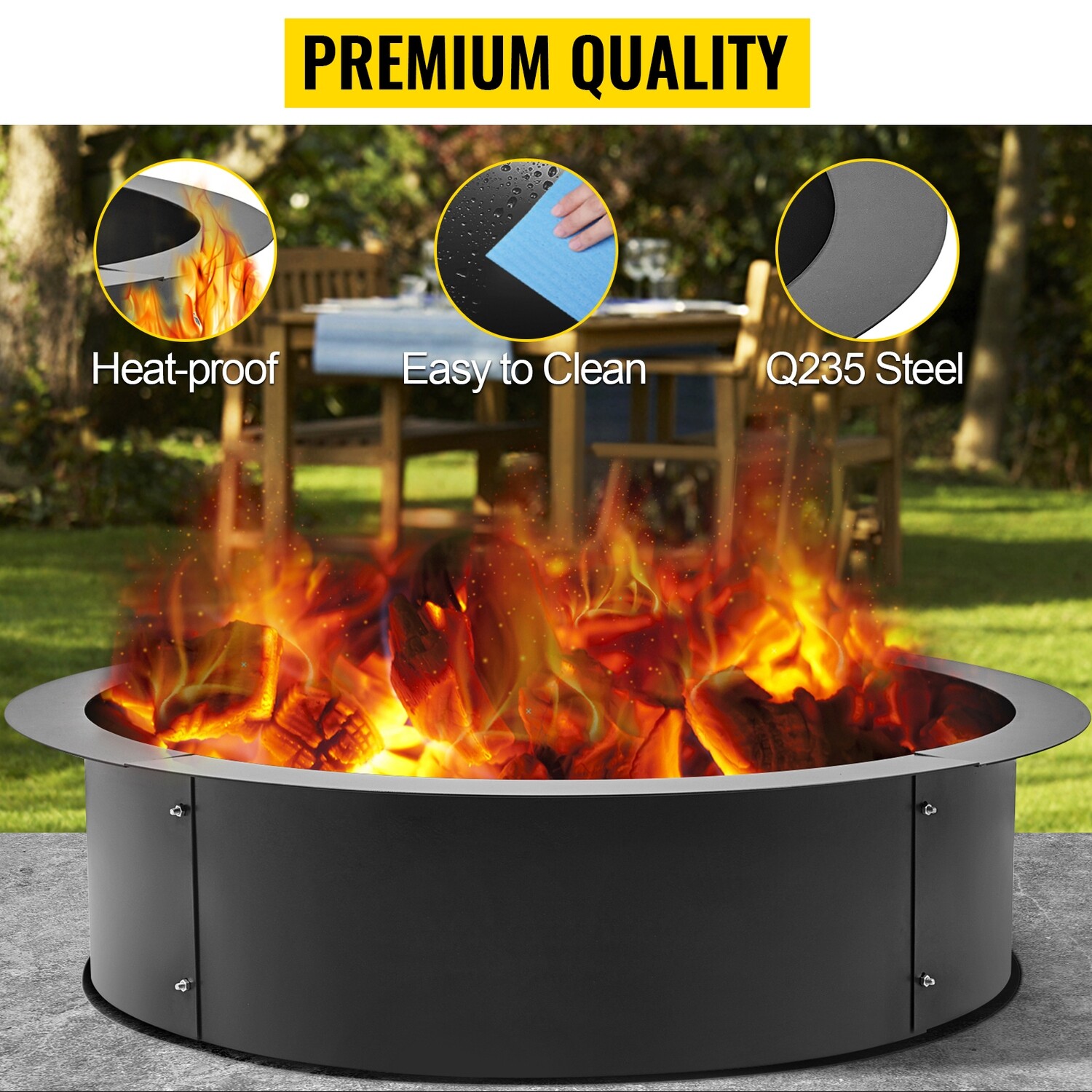 Fire Pit Ring Liner – Durable Campfire Ring for Outdoor Fire Pits, Heat-Resistant Steel Construction