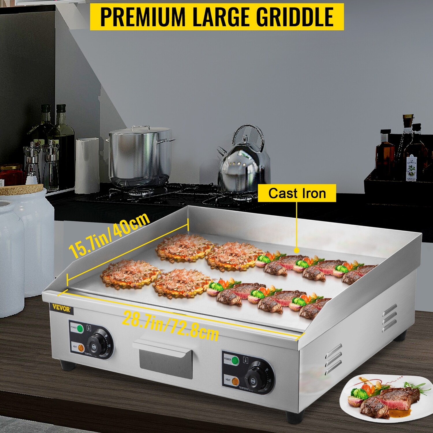Double Burner Electric Grill Griddle – 30-Inch Flat Hotplate, 4400W for Kitchen Cooking