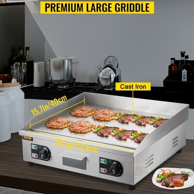 Double Burner Electric Grill Griddle – 30-Inch Flat Hotplate, 4400W for Kitchen Cooking