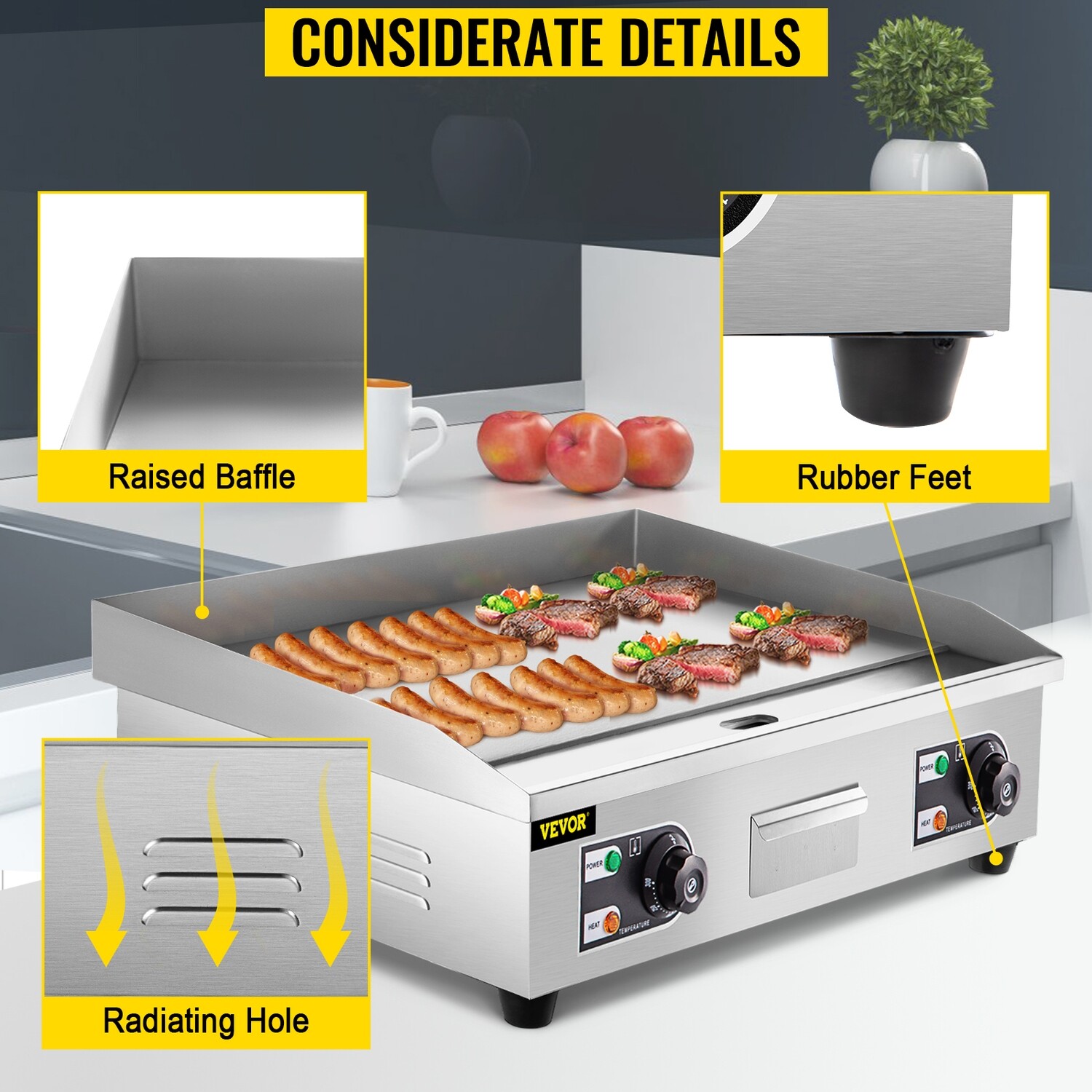 Double Burner Electric Grill Griddle – 30-Inch Flat Hotplate, 4400W for Kitchen Cooking
