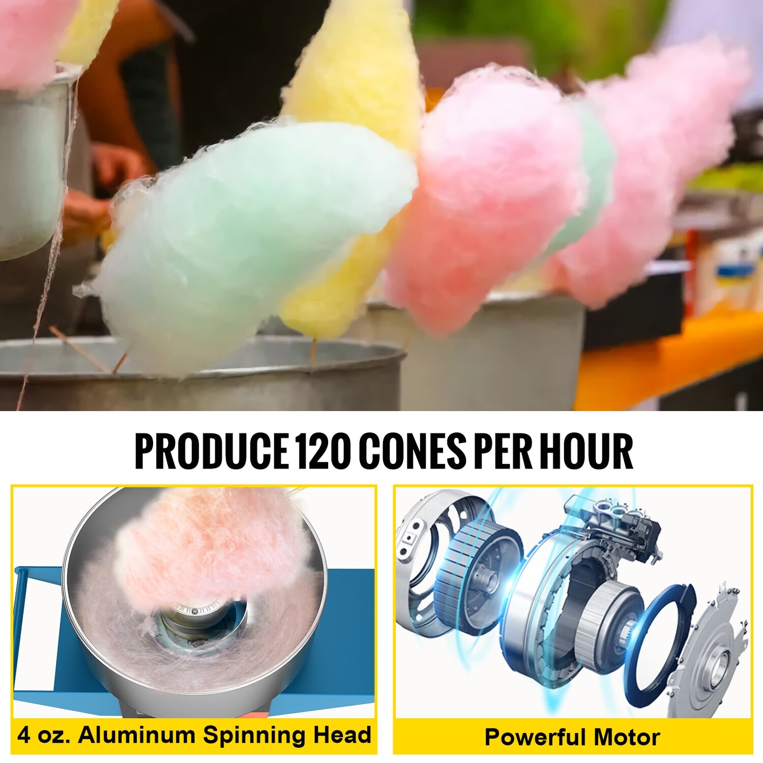 Cotton Candy Machine with Cart, Electric Commercial Cotton Candy Maker for Parties