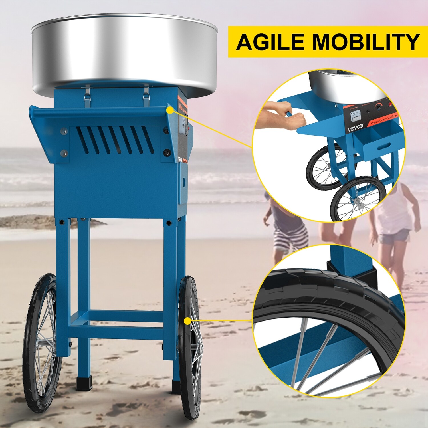 Cotton Candy Machine with Cart, Electric Commercial Cotton Candy Maker for Parties