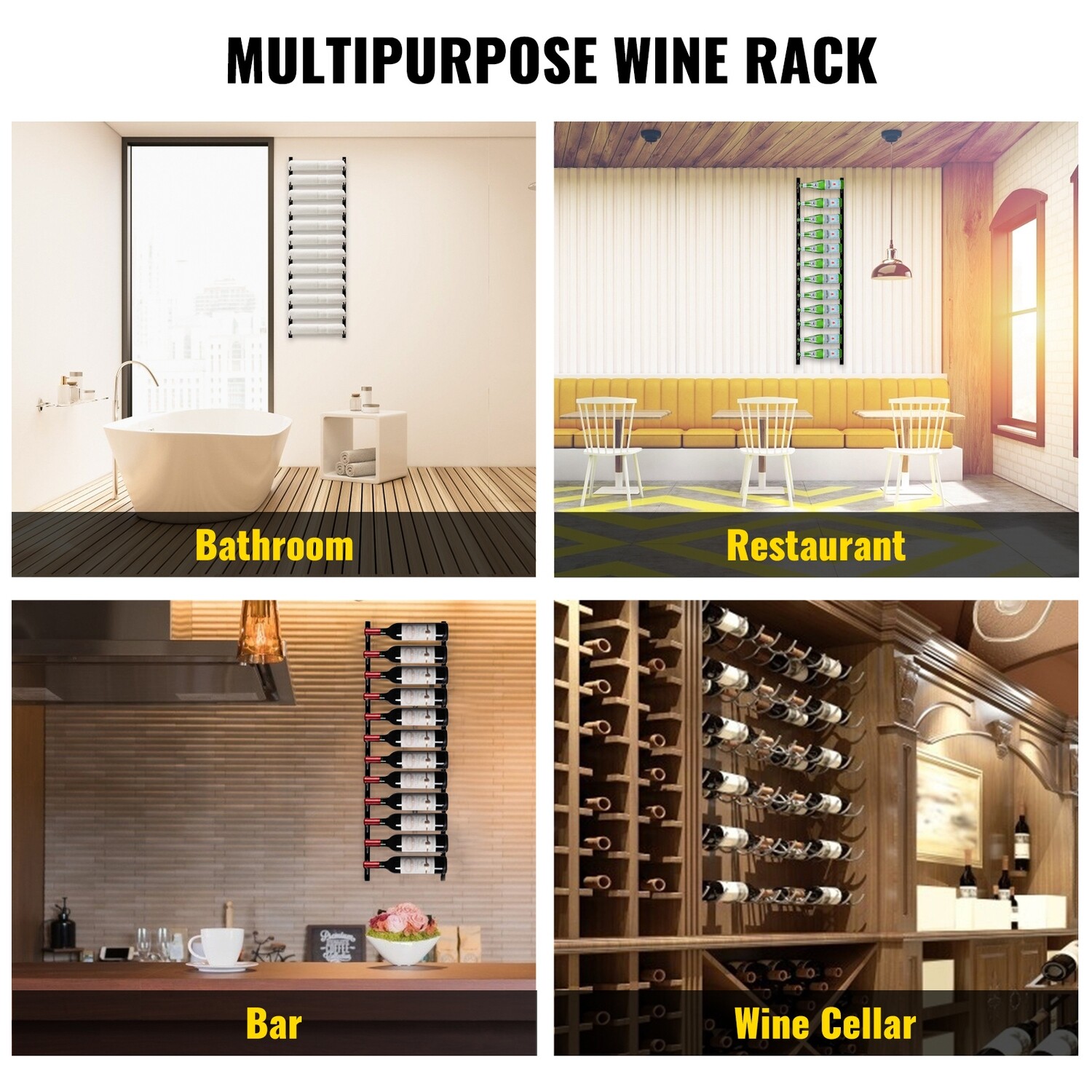 Vertical Wall-Mounted Wine Rack Bottle Holder  Vertical Metal Wine Shelf Support 12 Steel Bottles Alcohol Storage Unit Towels Kitchen Items for Home Bar