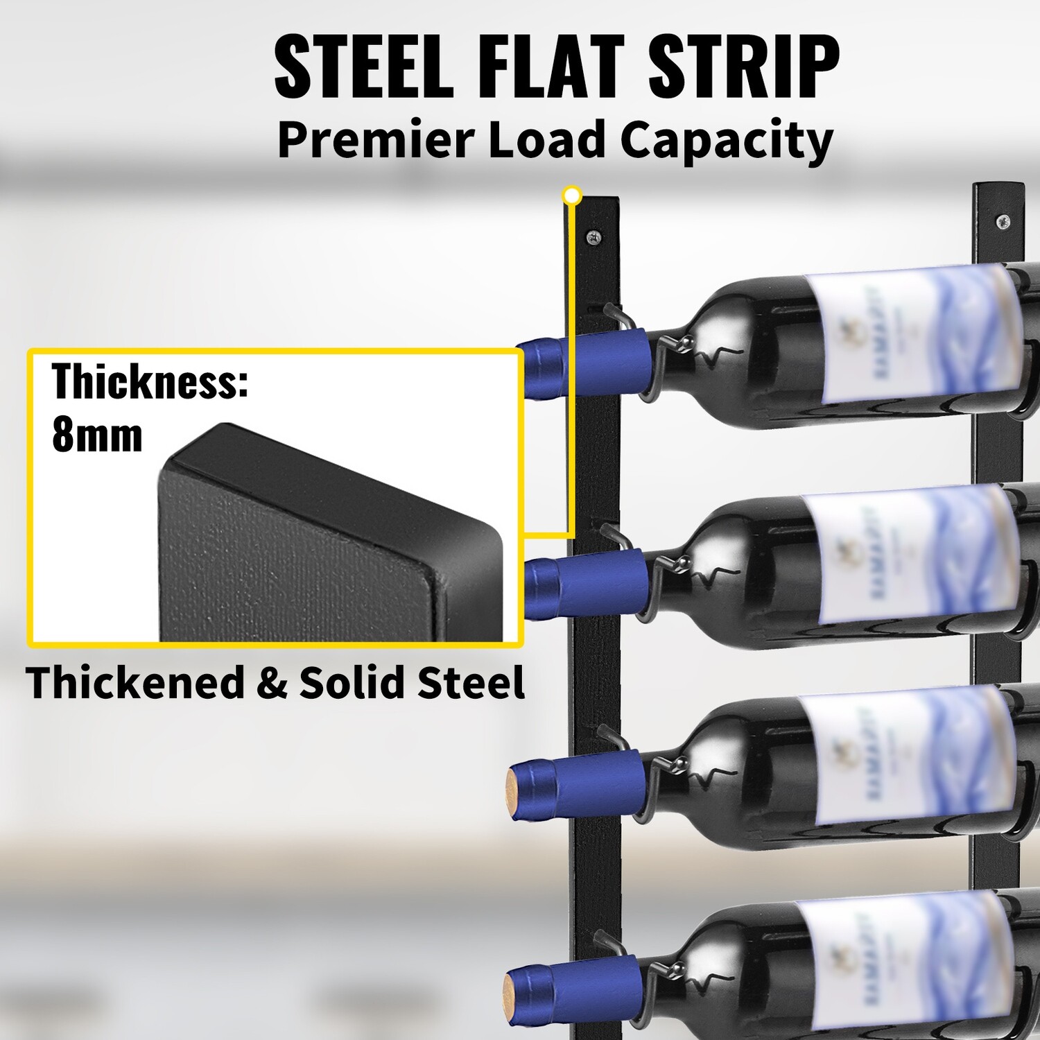 Vertical Wall-Mounted Wine Rack Bottle Holder  Vertical Metal Wine Shelf Support 12 Steel Bottles Alcohol Storage Unit Towels Kitchen Items for Home Bar