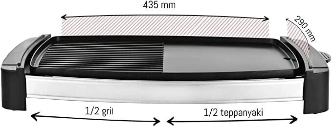 Grill with Large Cooking Surface 1600W Black/Silver for Indoor and Outdoor Use