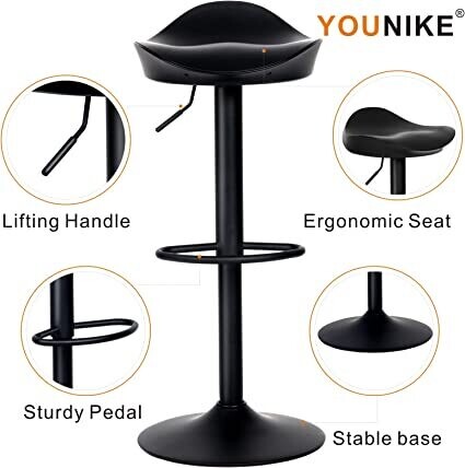 Set of 2 Bar Stools with Adjustable Height