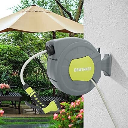 Garden Hose Reel With Mount Auto Spray Nozzle