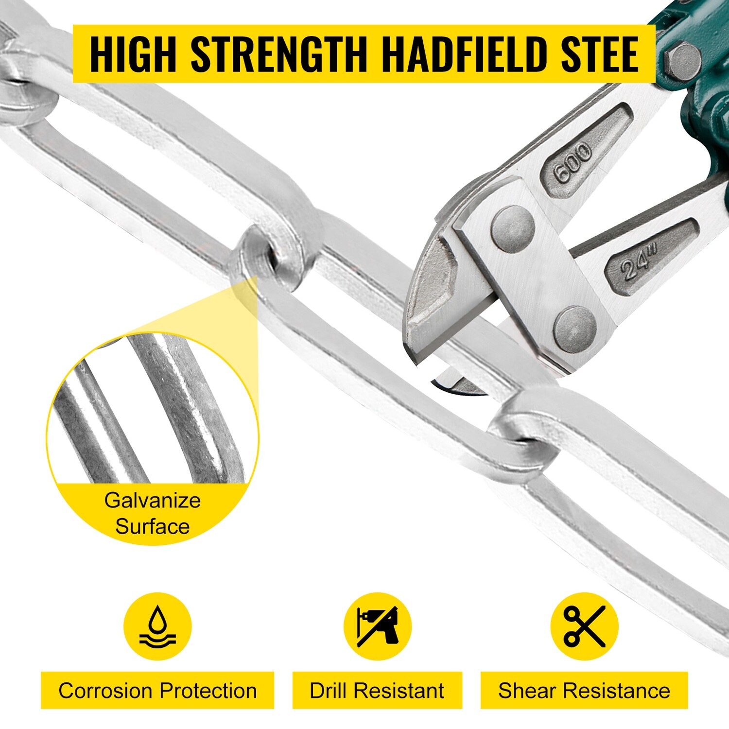 Heavy Duty Chain Lock Security Chain for High-Security Protection, Durable Metal Links for Gates, Doors, and Equipment