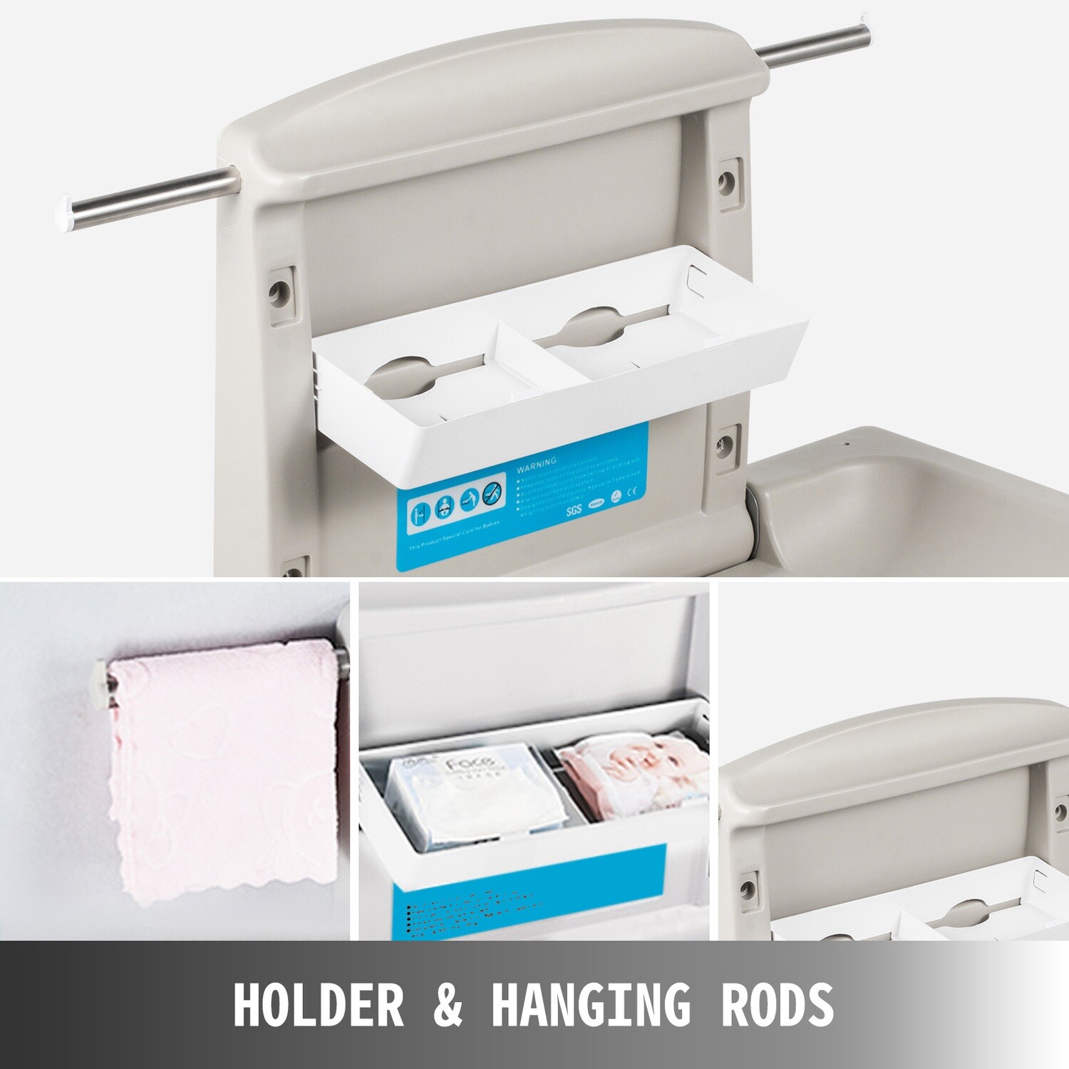 Wall Mounted horizontal table baby diaper changing station Vertical folding baby changing table