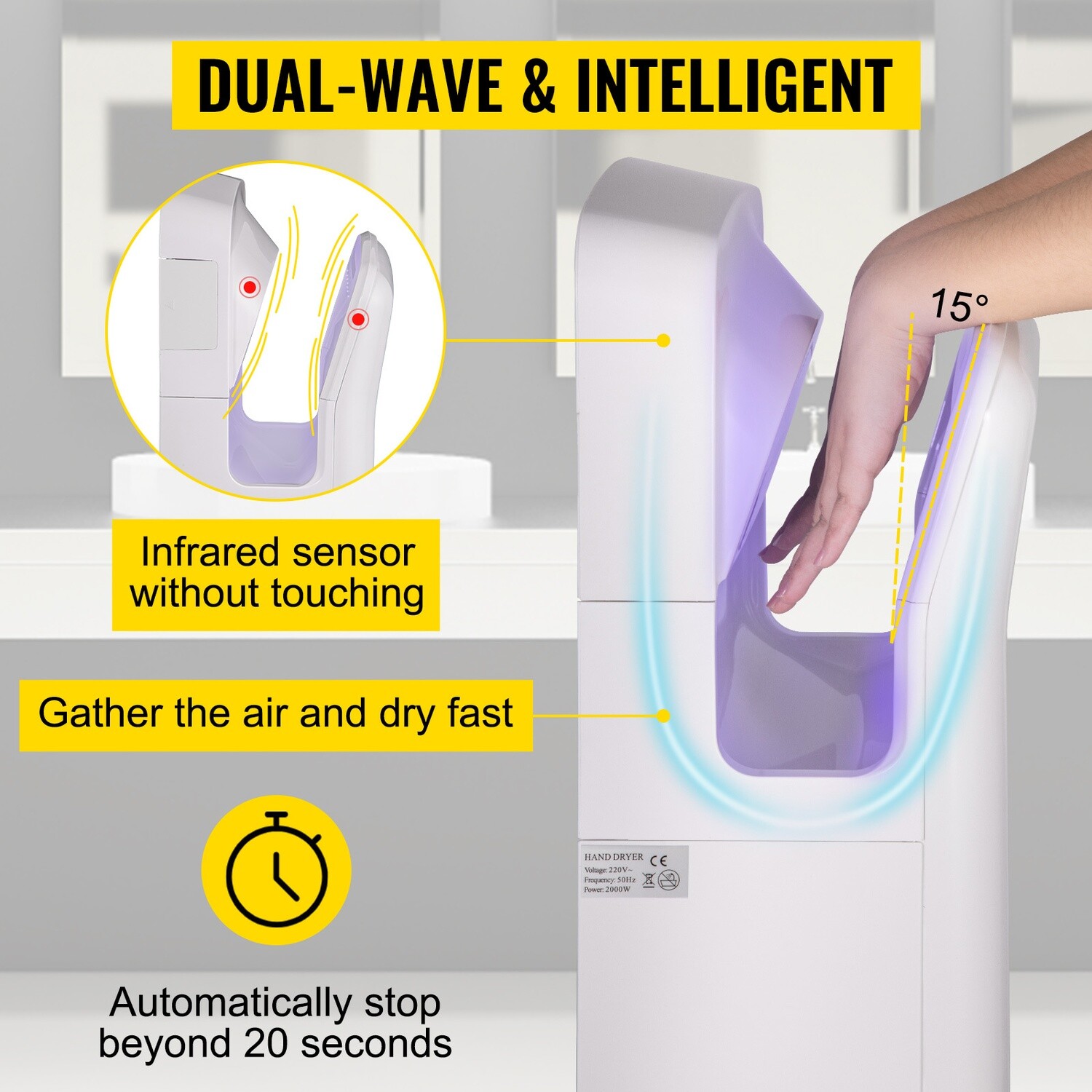 Electric Hand Dryer High Speed Blade – Fast Drying Commercial Hand Dryer for Bathrooms and Public Spaces