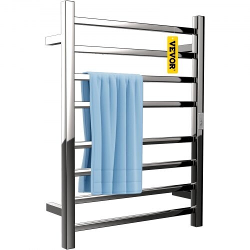 Polished Steel 8-Bar Heated Towel Rack For Bathroom
