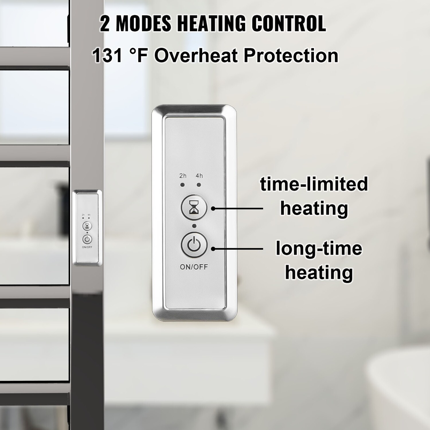 Polished Steel 8-Bar Heated Towel Rack For Bathroom