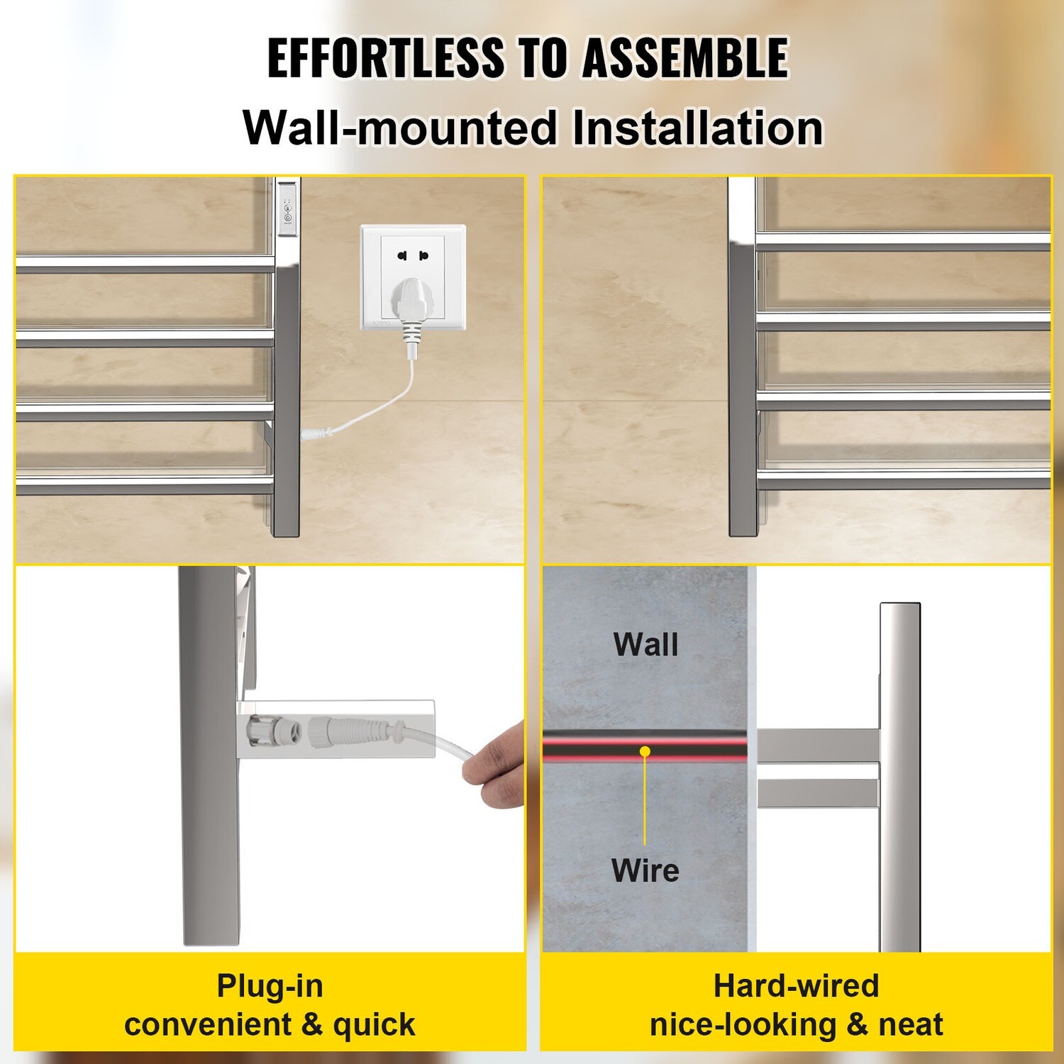 Polished Steel 8-Bar Heated Towel Rack For Bathroom