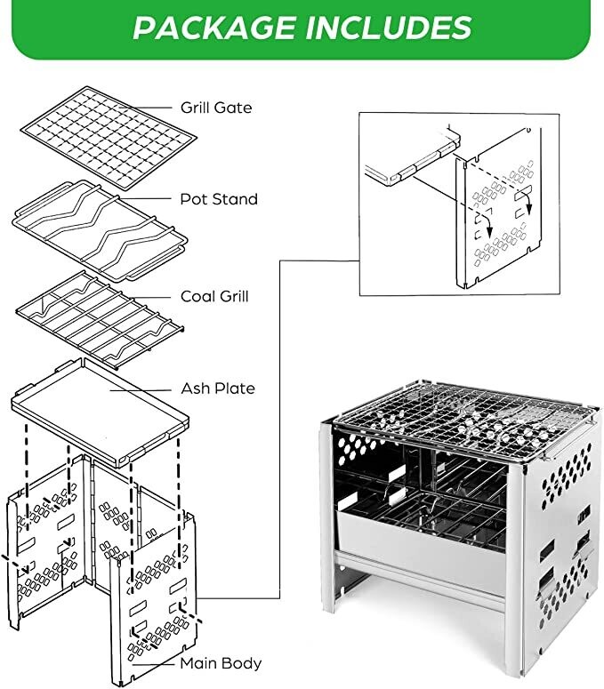 Portable Camping Stove with Grill Gate and Storage Bag