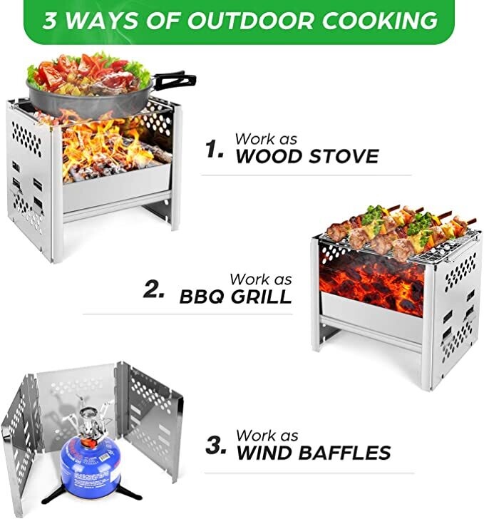 Portable Camping Stove with Grill Gate and Storage Bag