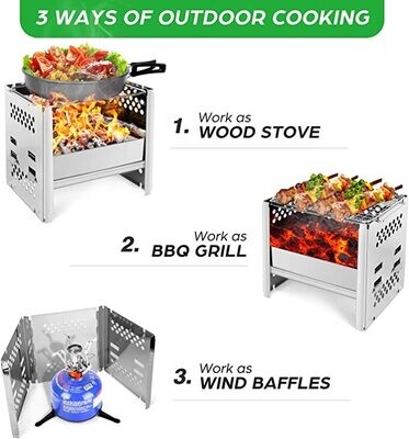 Portable Camping Stove with Grill Gate and Storage Bag