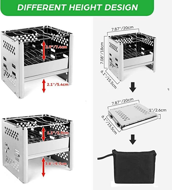 Portable Camping Stove with Grill Gate and Storage Bag
