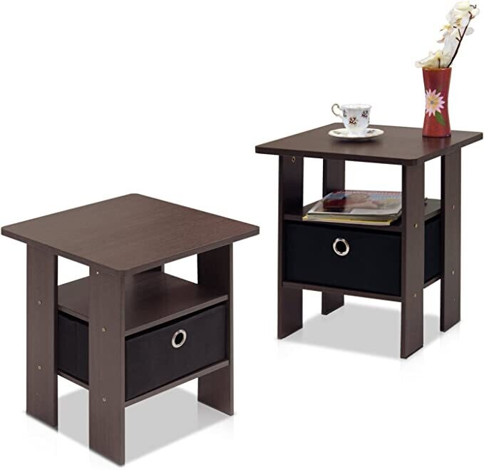 Sturdy End Table Side Table Nightstand with Bin Drawer