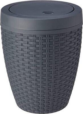 Round Rattan Bathroom Bin with Swing Lid