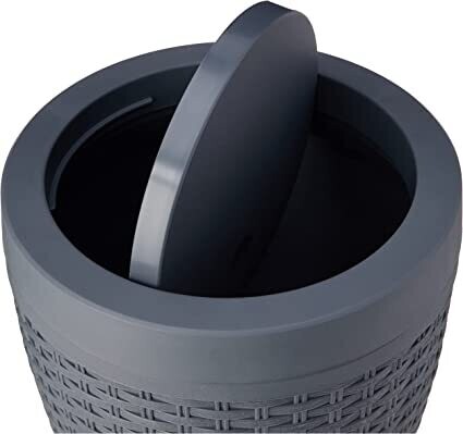 Round Rattan Bathroom Bin with Swing Lid
