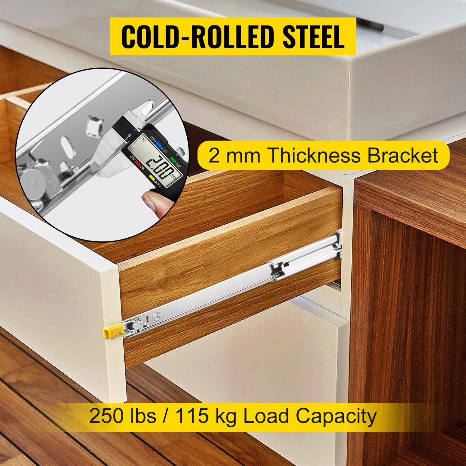 Heavy Duty Drawer Slides for Smooth and Reliable Drawer Movement, Strong and Durable Slides for Cabinets and Furniture