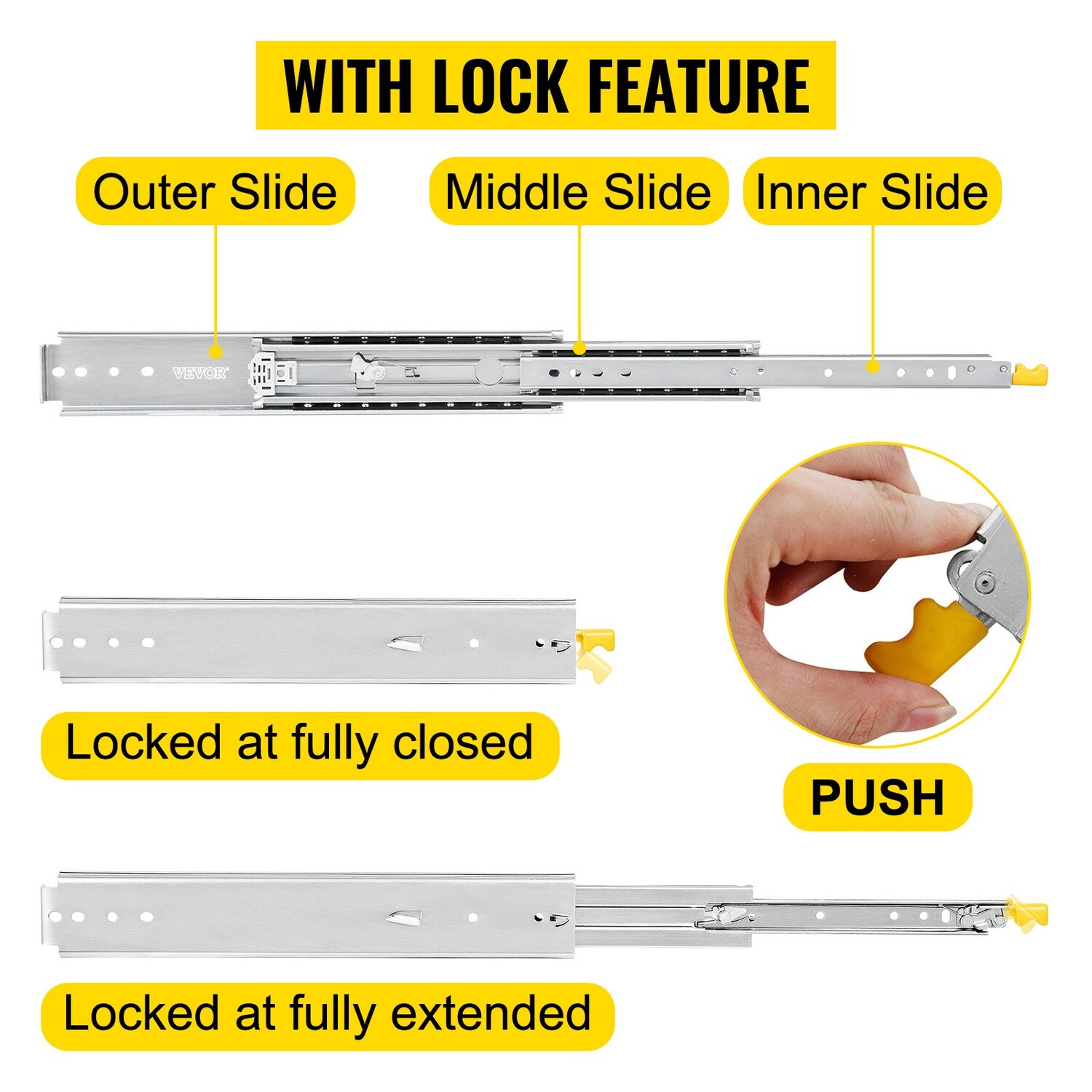 Full Extension Lock Drawer Slides with 30&quot; Ball Bearings for Smooth and Secure Drawer Operation
