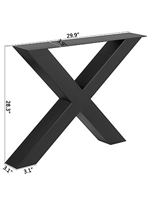 Black Steel Bench and Table Worktop Legs with X-Frame Design – 28.4 x 31.1 Inches for Durable Furniture Support