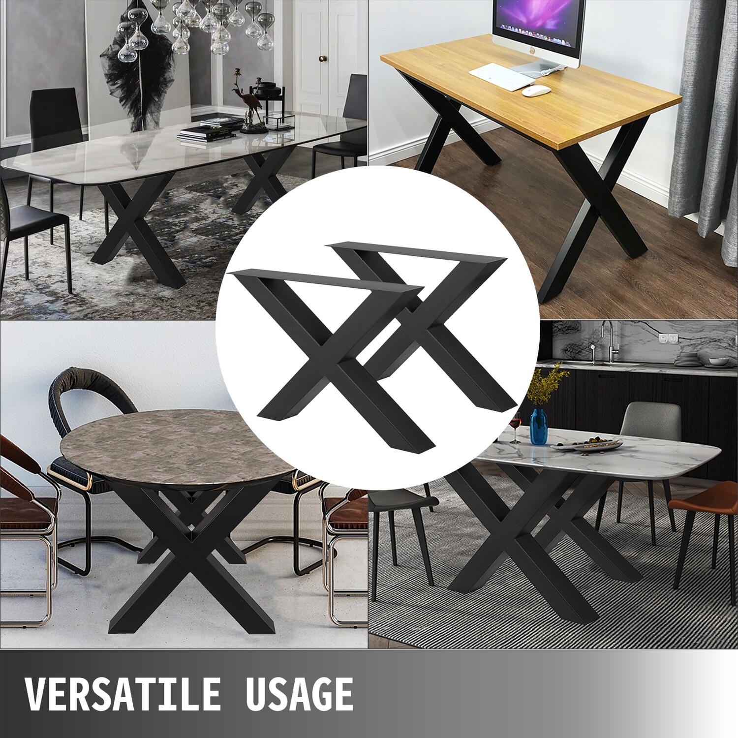 Black Steel Bench and Table Worktop Legs with X-Frame Design – 28.4 x 31.1 Inches for Durable Furniture Support
