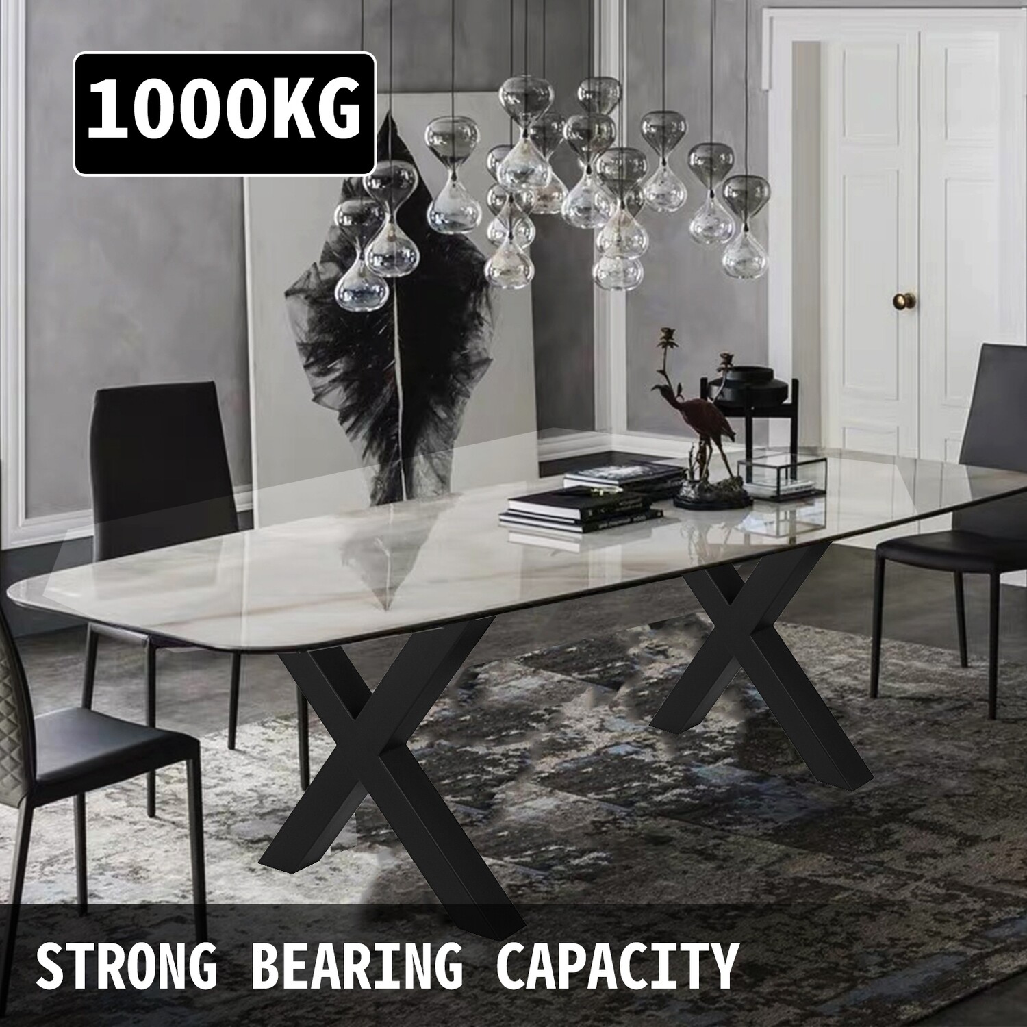 Black Steel Bench and Table Worktop Legs with X-Frame Design – 28.4 x 31.1 Inches for Durable Furniture Support
