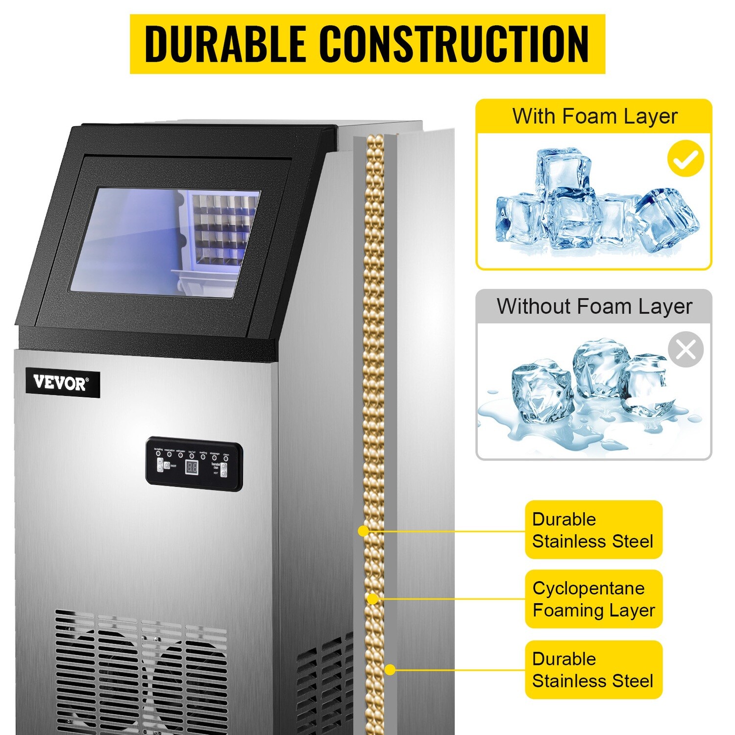Commercial Ice Cube Maker, 45-Tray Capacity, High-Efficiency Ice Production