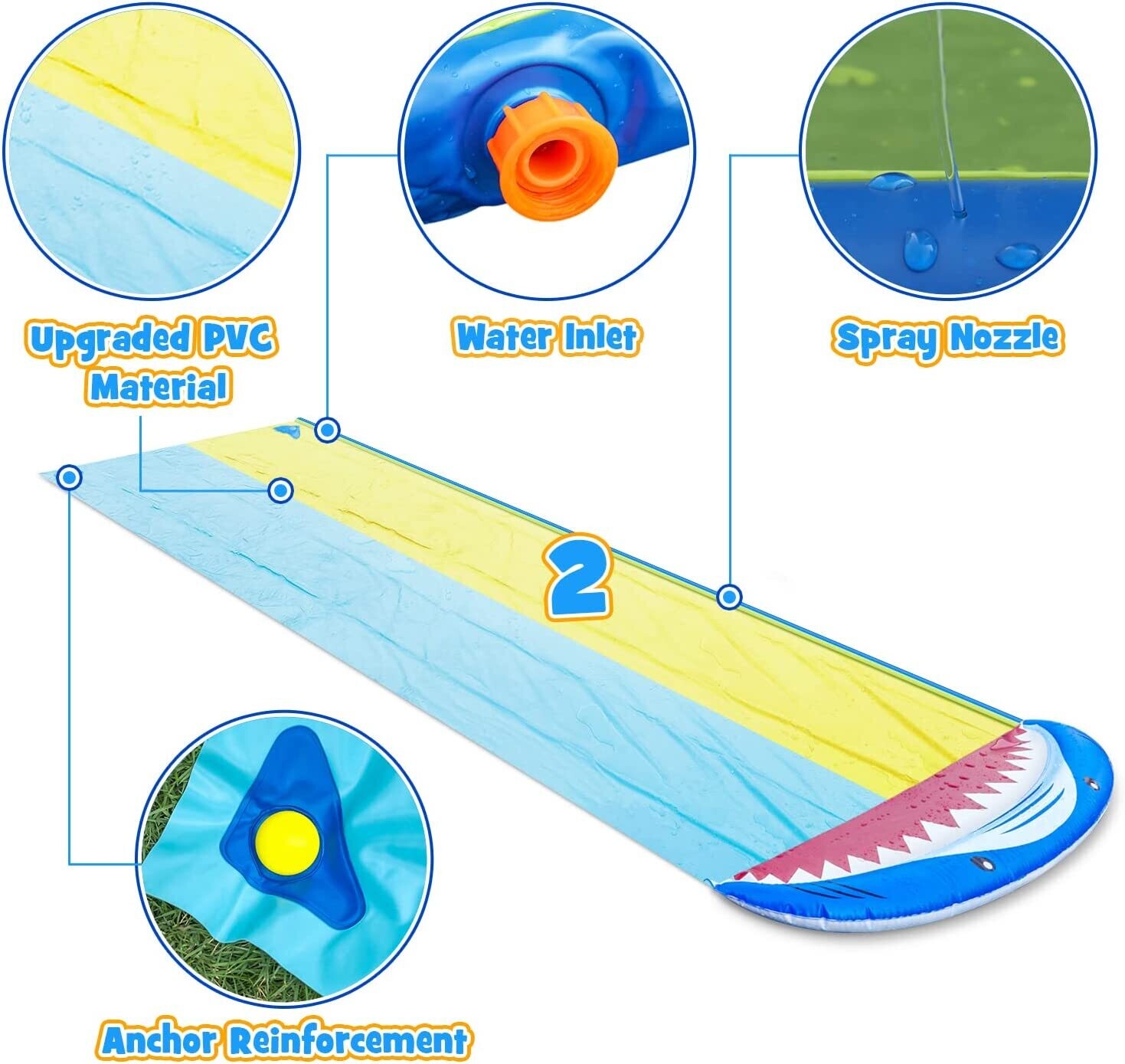 Outdoor Water Mat for Children in Shark Style Water Slide Mat