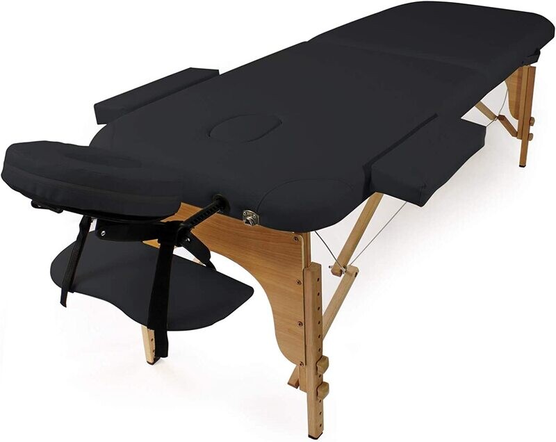 Folding 2-Zone Massage Table with Armrests, Adjustable Height, and Portable Design - Black