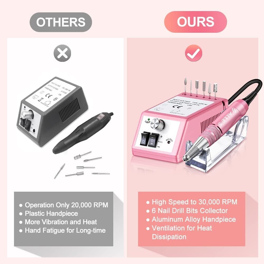 Professional Electric Nail Drill for Acrylic Gel Nails with Nail Drill Bits Set