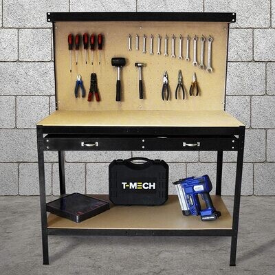 Heavy Duty Garage Workbench with Pegboard and Drawer for Tools, Sturdy Workstation with Storage and Organization Features