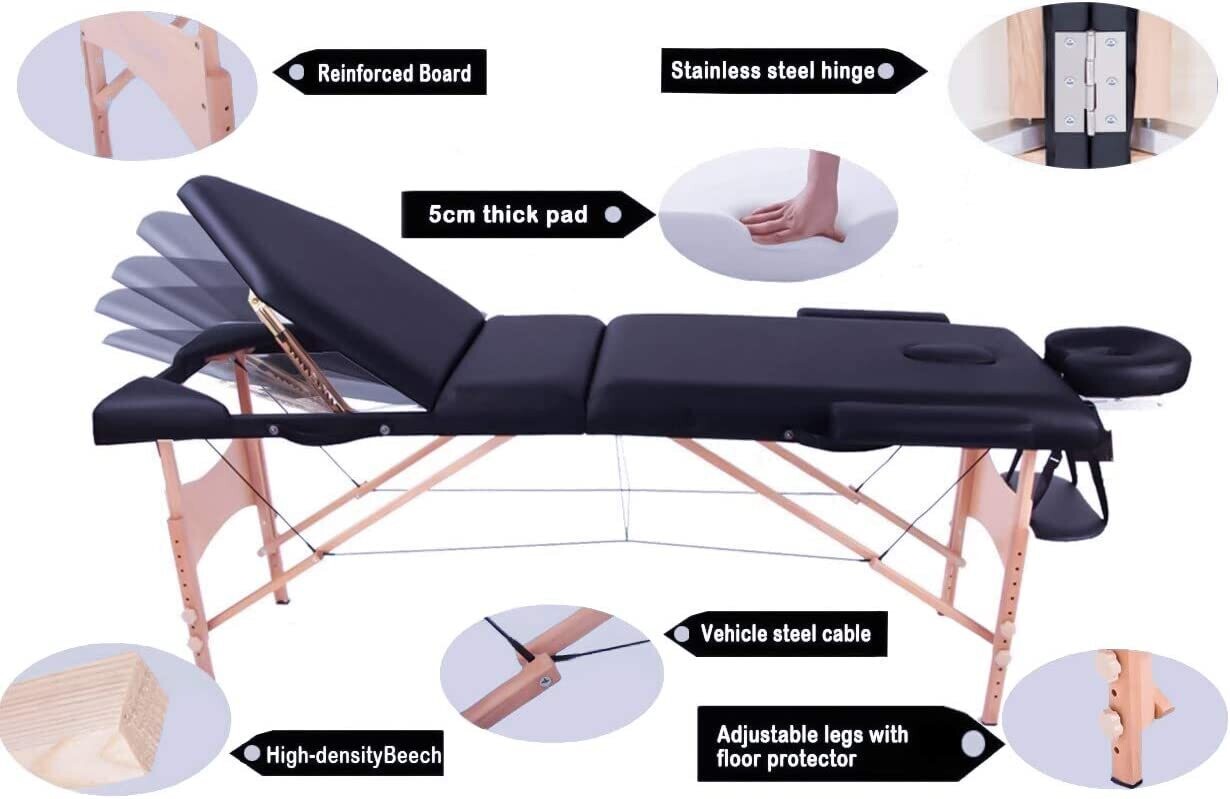 Portable Massage Bed Table - Foldable Beauty Couch in 3 Sections