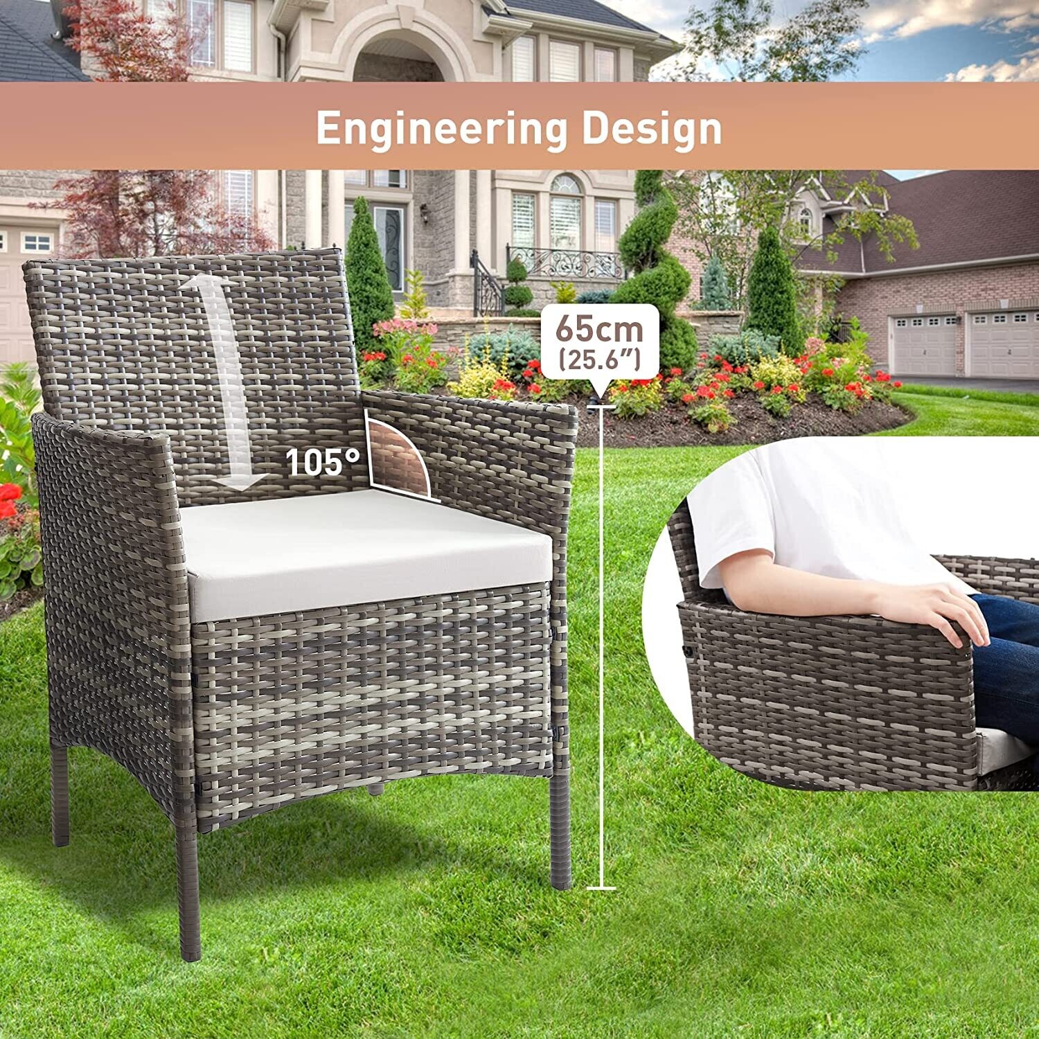4-Piece Rattan Garden Chair Furniture Set - Stylish Weather-Resistant Wicker Patio Furniture with Cushions, Perfect for Gardens, Balconies, and Terraces