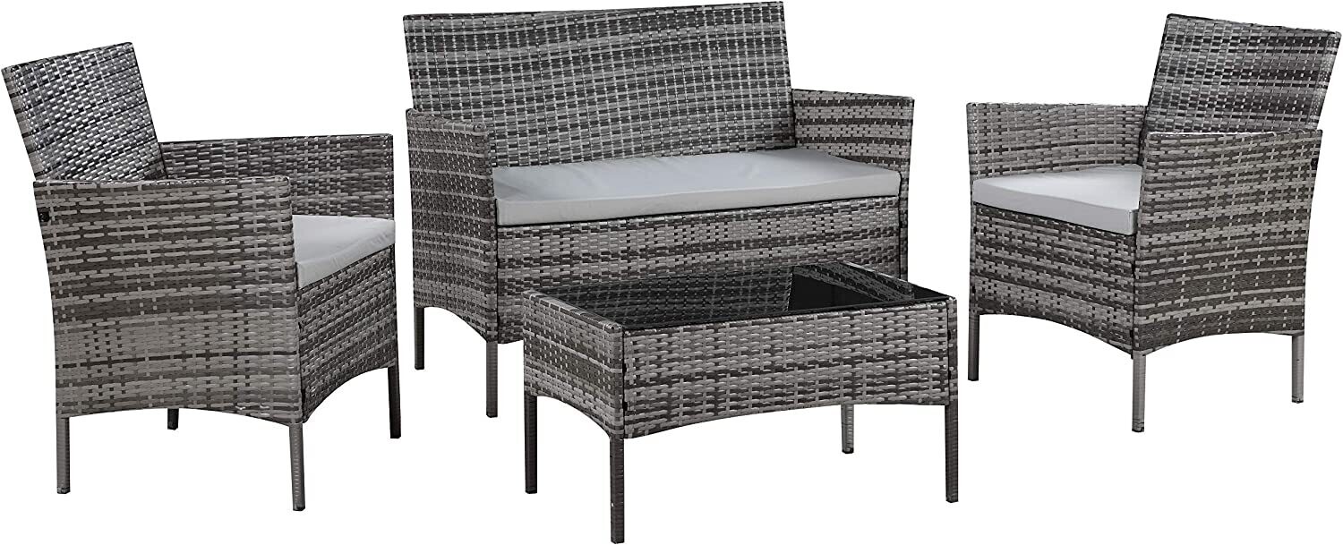 4-Piece Rattan Garden Chair Furniture Set - Stylish Weather-Resistant Wicker Patio Furniture with Cushions, Perfect for Gardens, Balconies, and Terraces