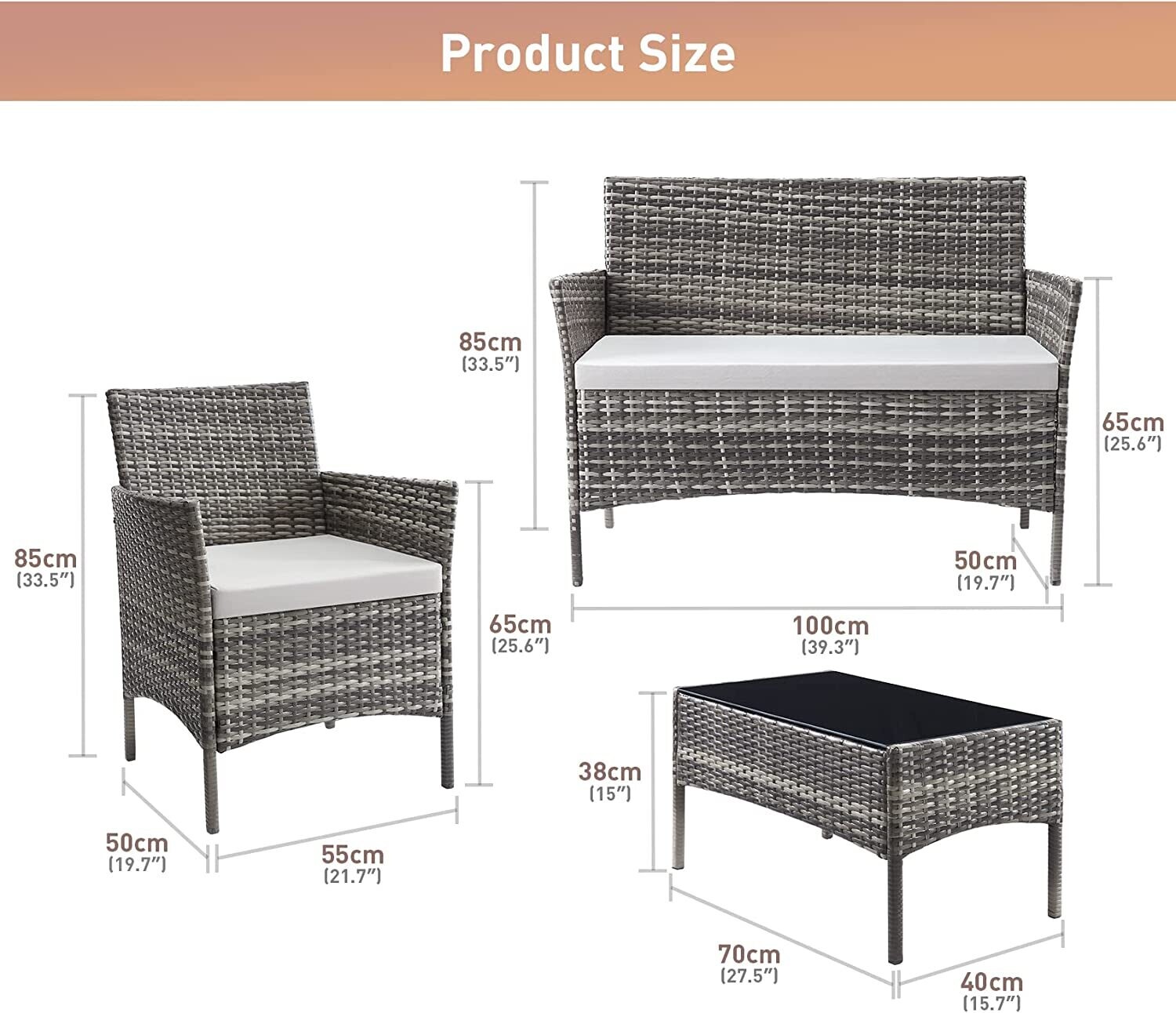 4-Piece Rattan Garden Chair Furniture Set - Stylish Weather-Resistant Wicker Patio Furniture with Cushions, Perfect for Gardens, Balconies, and Terraces