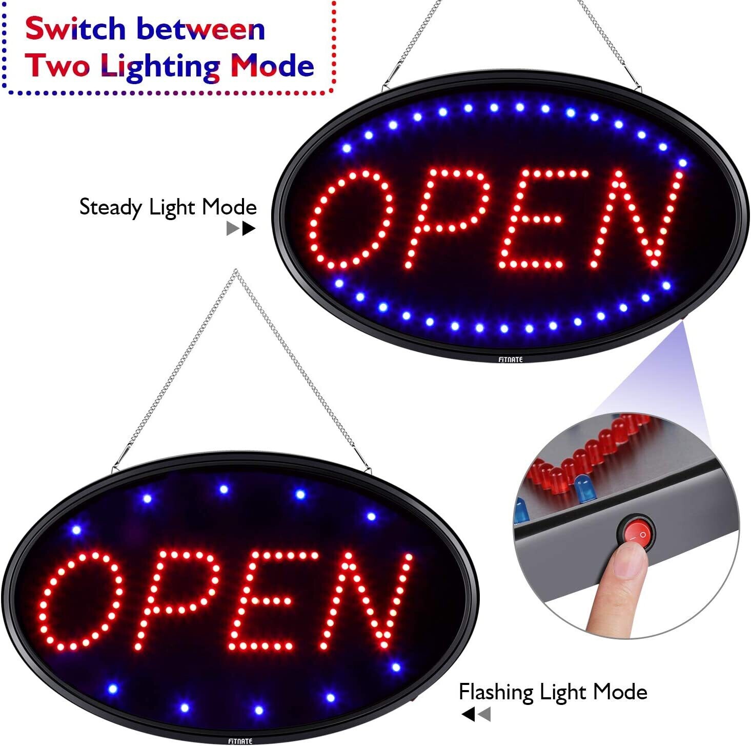 Open Sign, 2 Modes Flashing and Steady Light, Open Sign for Professional Advertising Board Electric Billboard for Business, Walls, Windows, Hotels