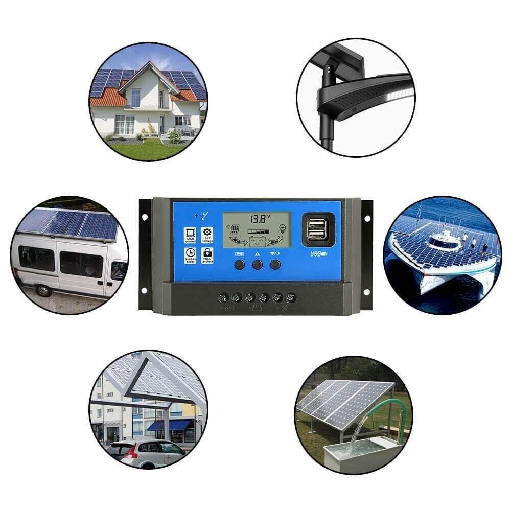 Solar Charge Controller Auto Parameter Adjustable LCD Display with Dual USB