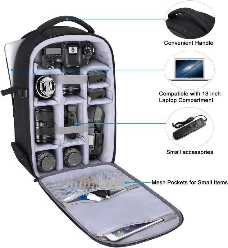 Waterproof Hardshell Camera Bag with Full-Open Access, Tripod Holder, and Laptop Compartment