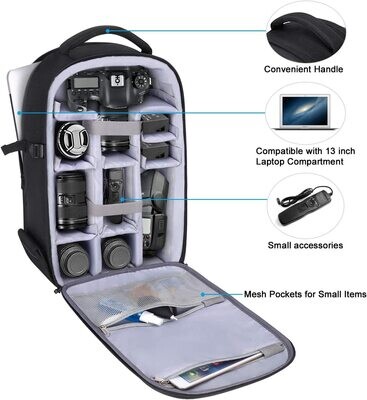 Camera Bag Full-Open Waterproof Hardshell with Tripod Holder and Laptop Compartment