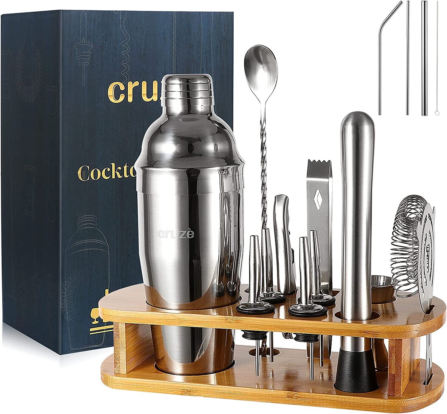 Cocktail Shaker Kit 12-Piece Set with Stand, Professional Bartender Tools for Home or Bar Use