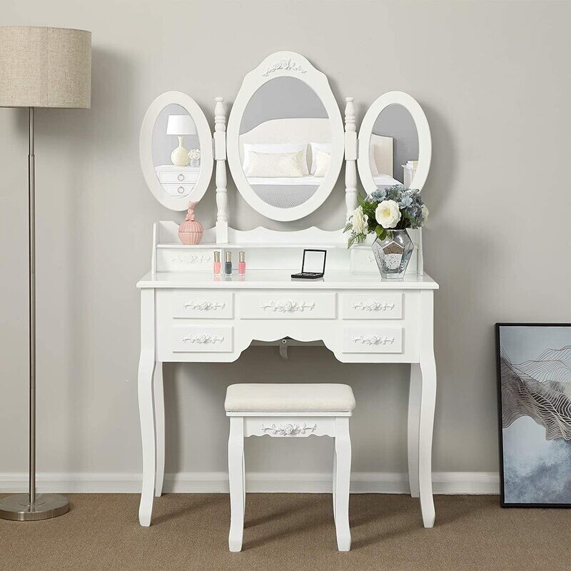 Wall-mounted 1 mirrors dressing table set with stool