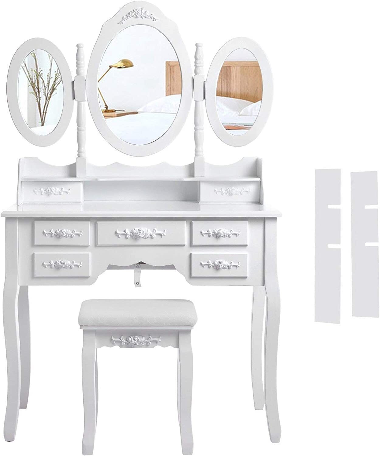 Wall-mounted 1 mirrors dressing table set with stool