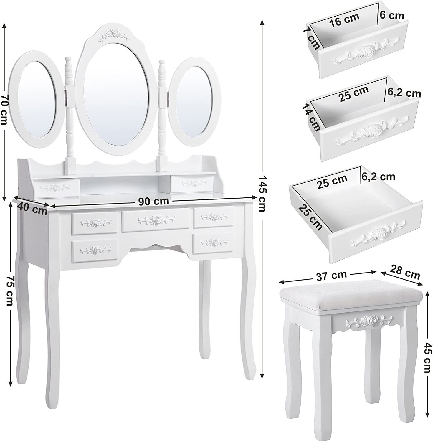 Wall-mounted 1 mirrors dressing table set with stool