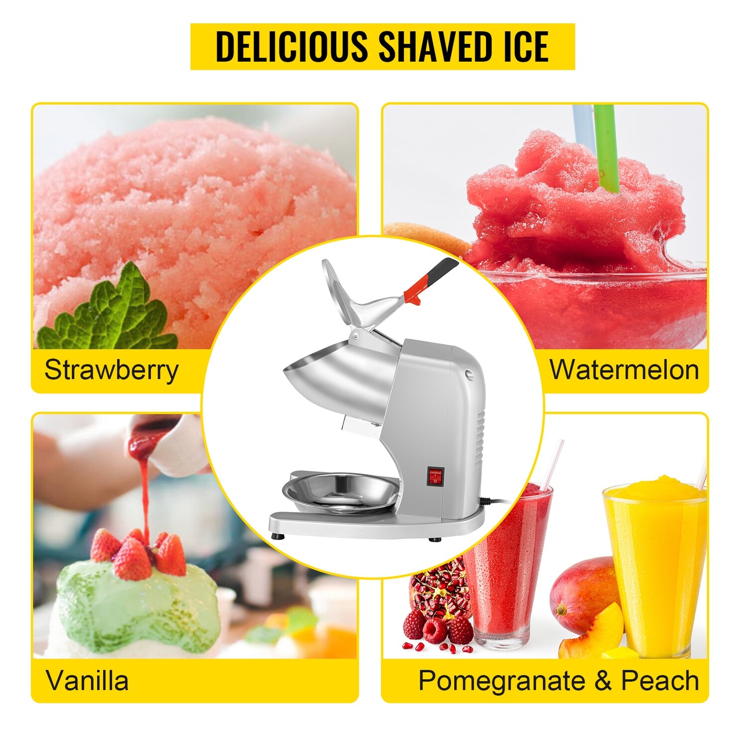 Ice Shaver Maker Electric Ice Crusher 300W Silver Snow Cone Machine, Produces 210lbs of Ice Per Hour for Refreshing Treats